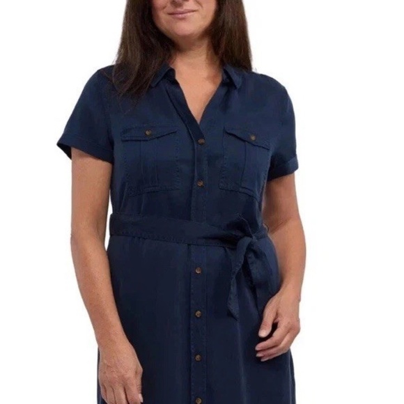 Teddy Rose Women’s Navy Button Up Belted Casual Neutral Shirt Dress NWT size Med - Picture 2 of 6